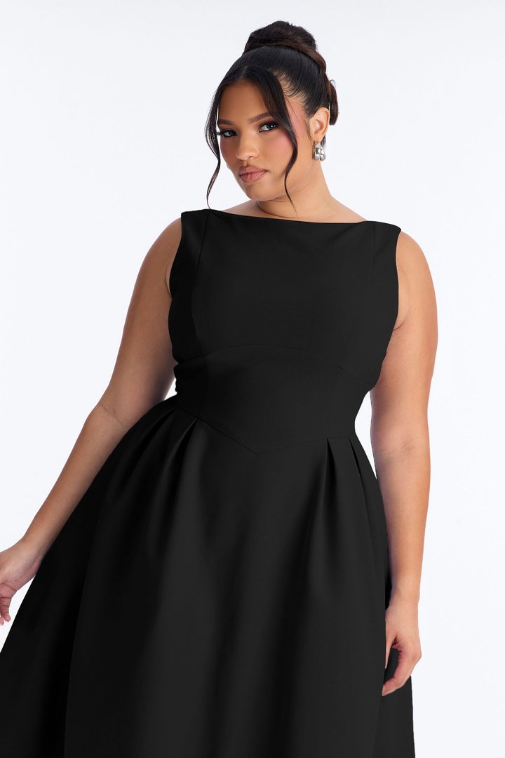 Anika Pleated Midi Dress - Black