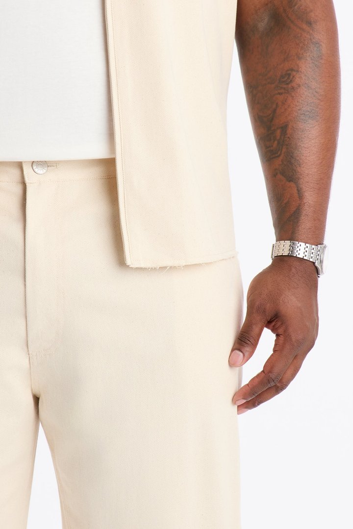 Straight Textured Paradise Thread Pant - Cream
