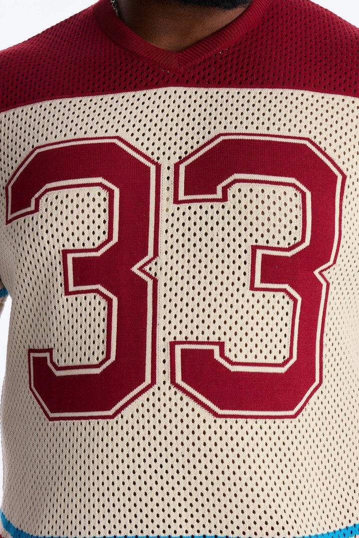 33 Striped Short Sleeve Jersey - Burgundy/combo