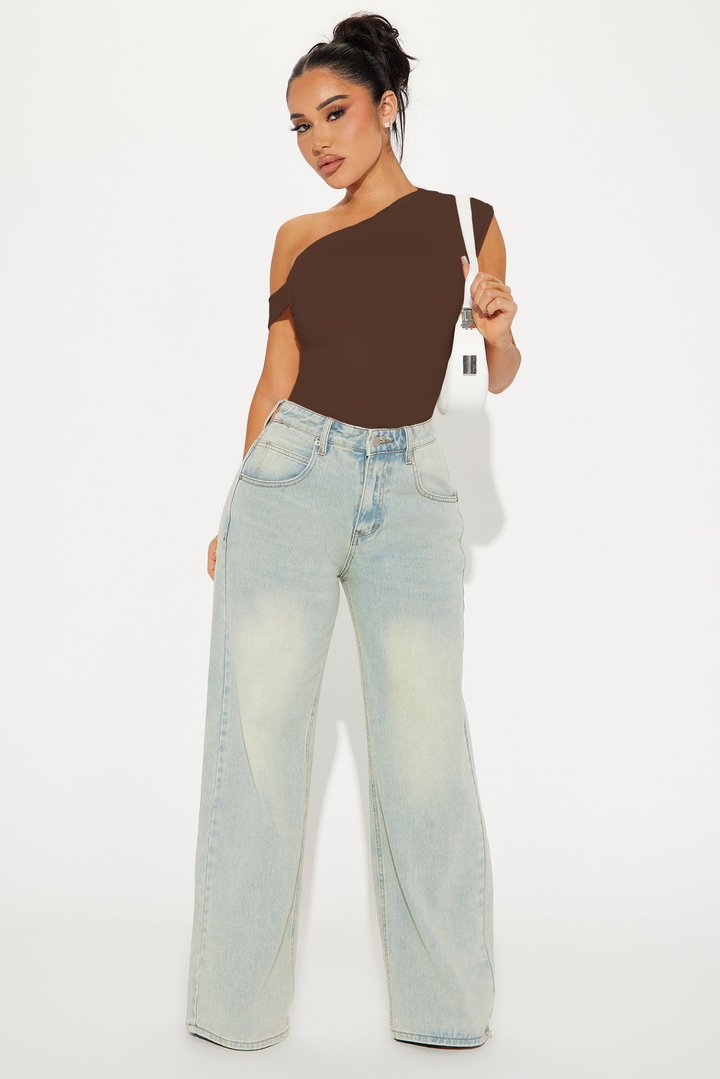 Bianca One Shoulder Top - Brown
