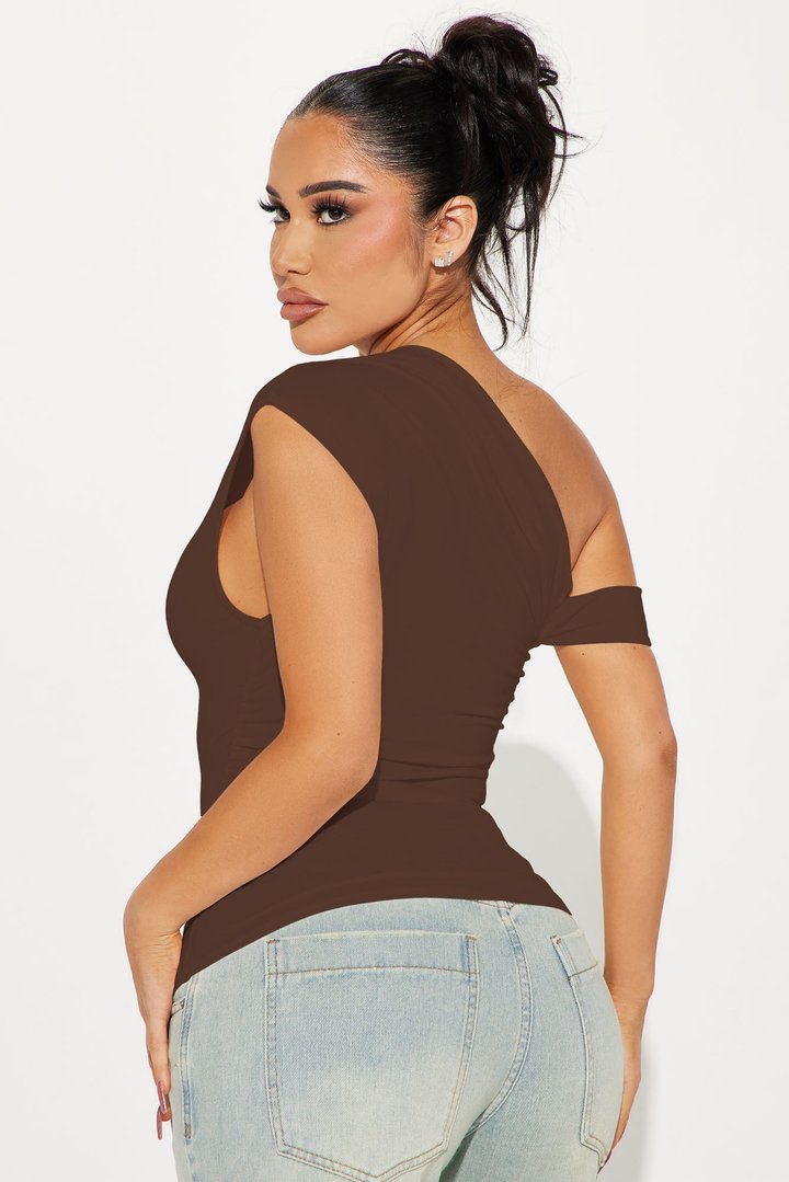 Bianca One Shoulder Top - Brown