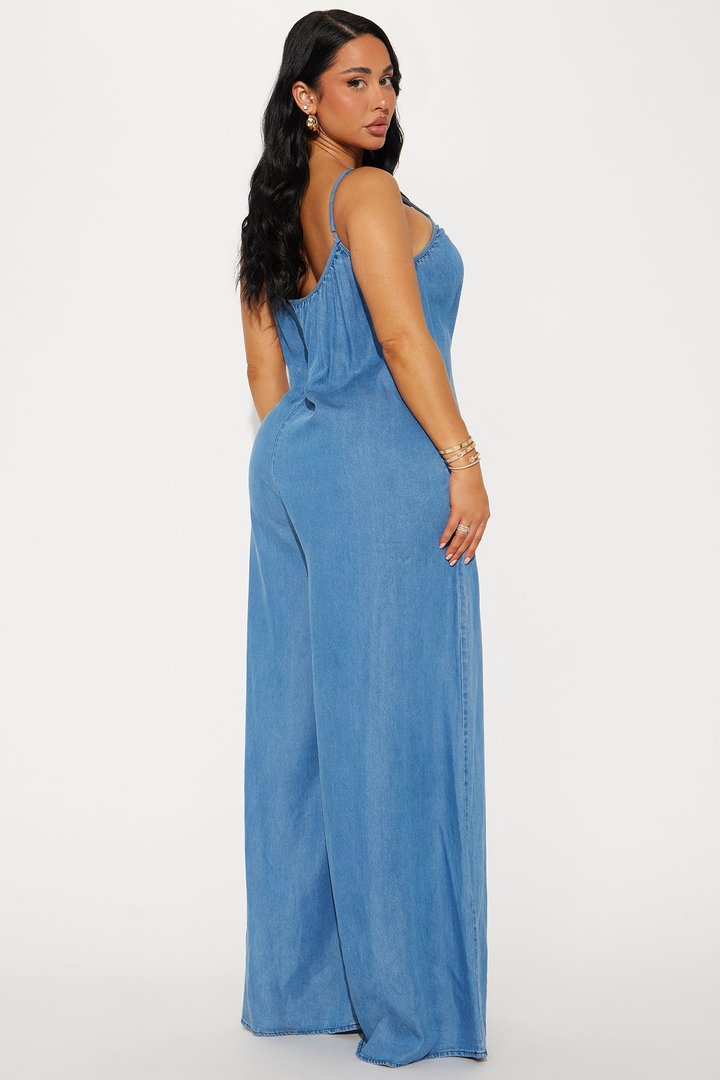 Farmer's Market Strolls Chambray Jumpsuit - Medium Wash