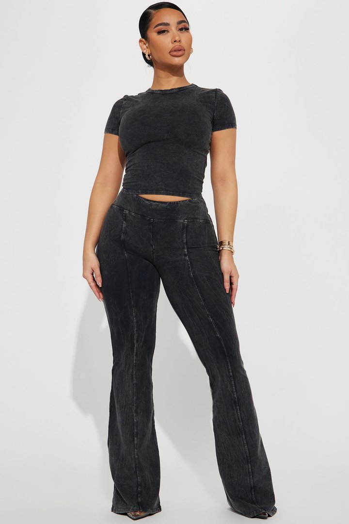 Hear Me Out Mineral Wash Pant Set - Black