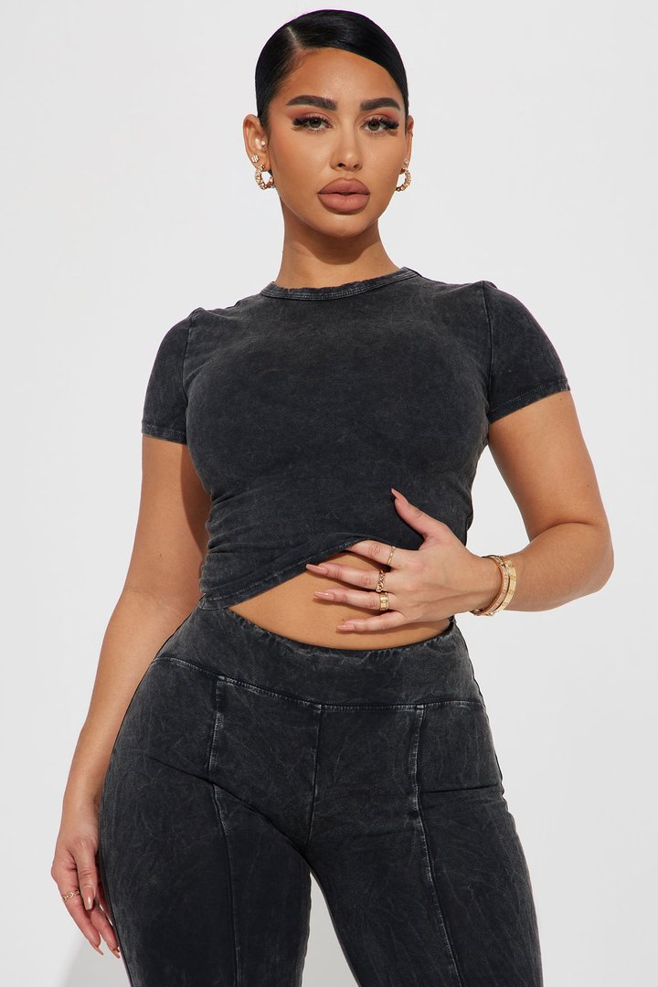 Hear Me Out Mineral Wash Pant Set - Black