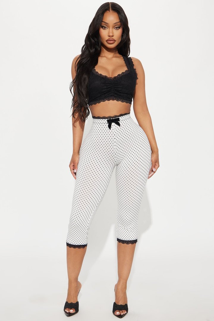 Florentina Lace Trim Capri Legging - White/Black