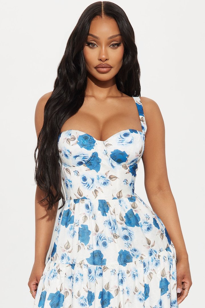 Frances Floral Midi Dress - Blue/combo