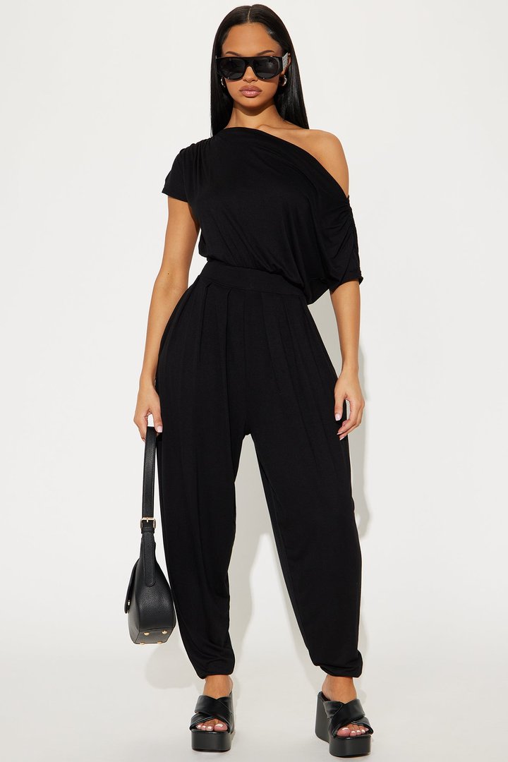 Emmaline Short Sleeve Jogger Jumpsuit - Black