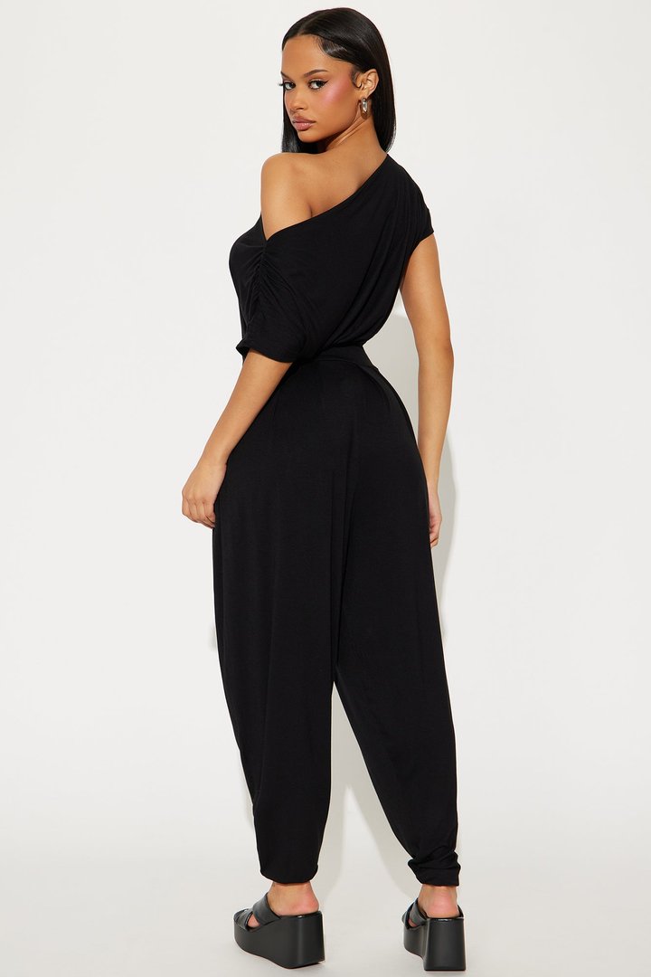Emmaline Short Sleeve Jogger Jumpsuit - Black