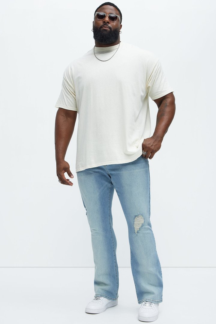 Take No L's Stacked Slim Flared Jeans - Medium Blue Wash