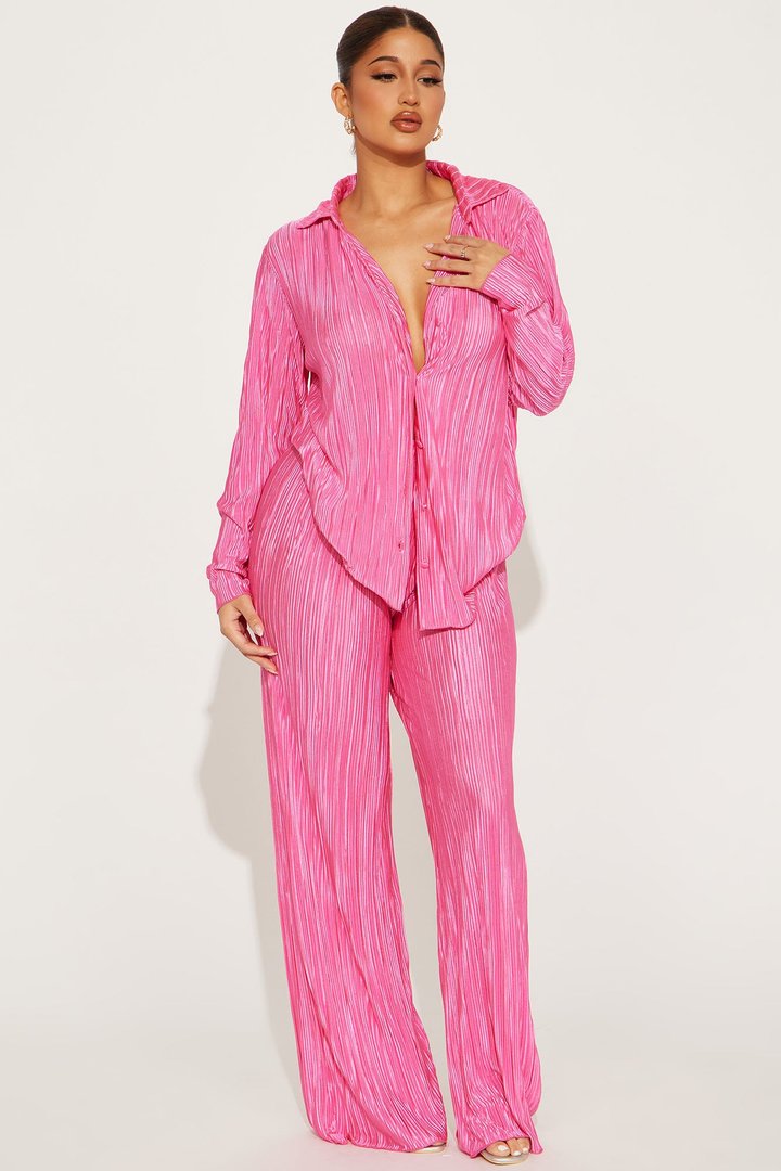 If It Plisse You Pant Set - Pink