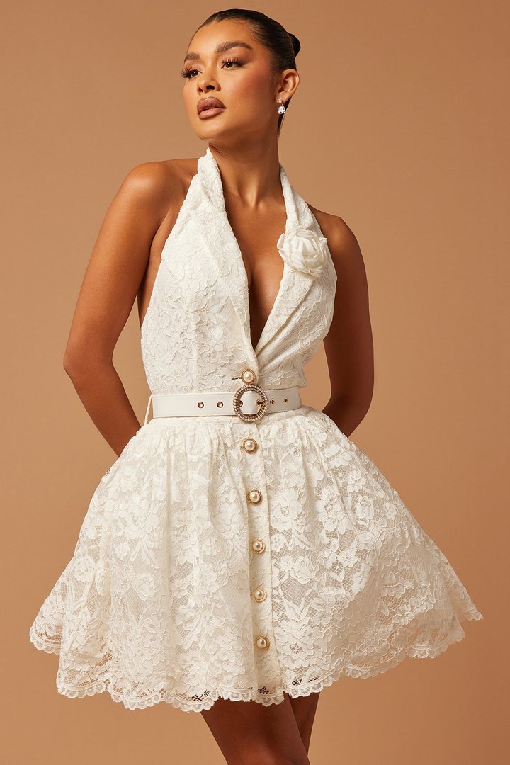 Colette Lace Mini Dress - White