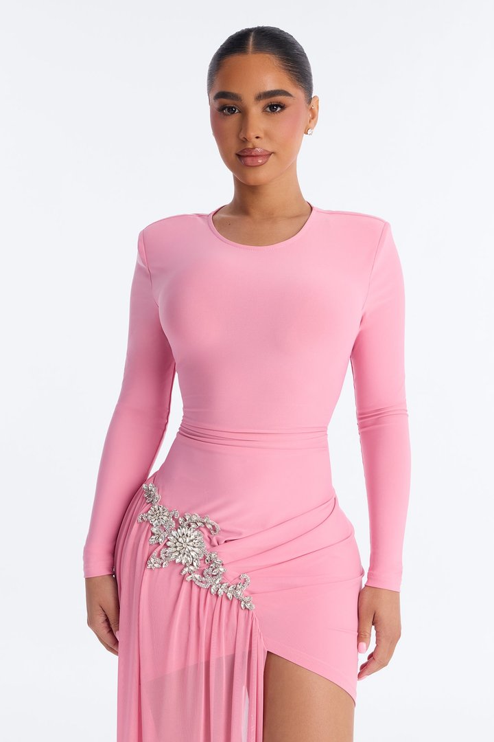 Leni Embellished Draped Mini Dress - Rose