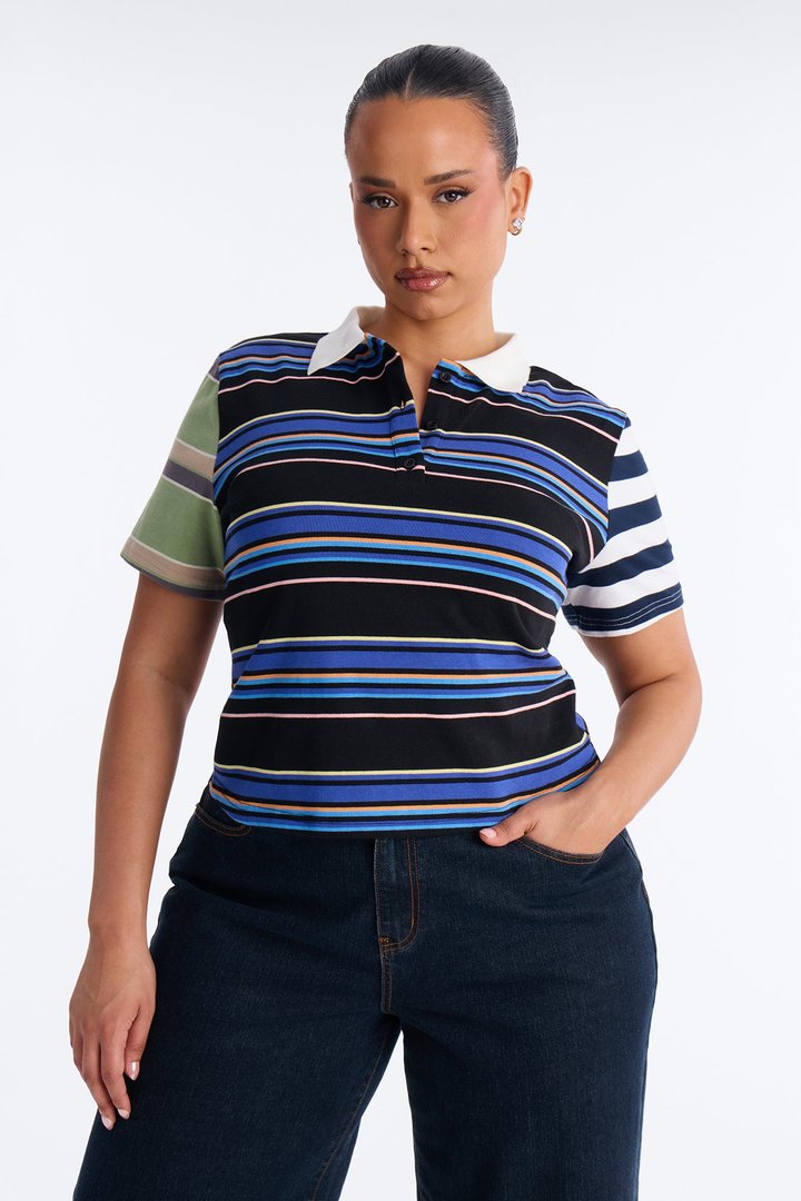 Lona Short Sleeve Polo Top - Black/combo