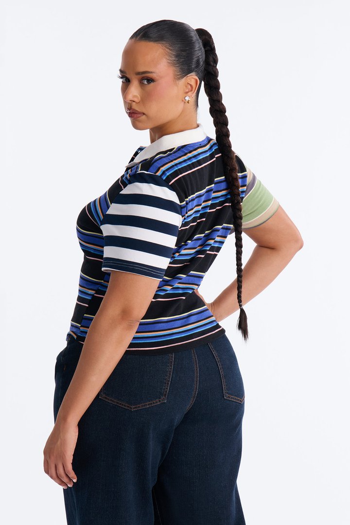 Lona Short Sleeve Polo Top - Black/combo