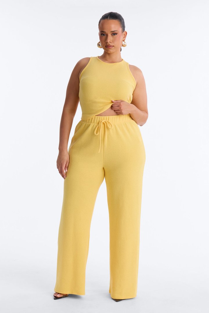Alana Textured Wide Leg Pant Set - Yellow