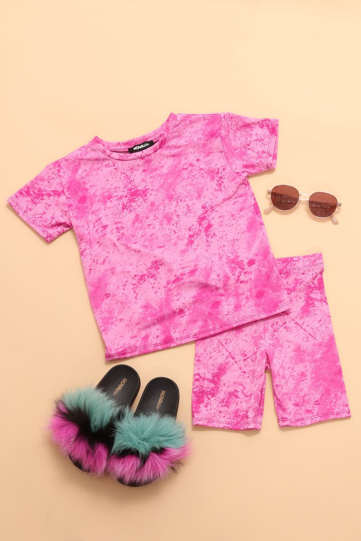 Mini Chelsea Biker Short Set - Magenta