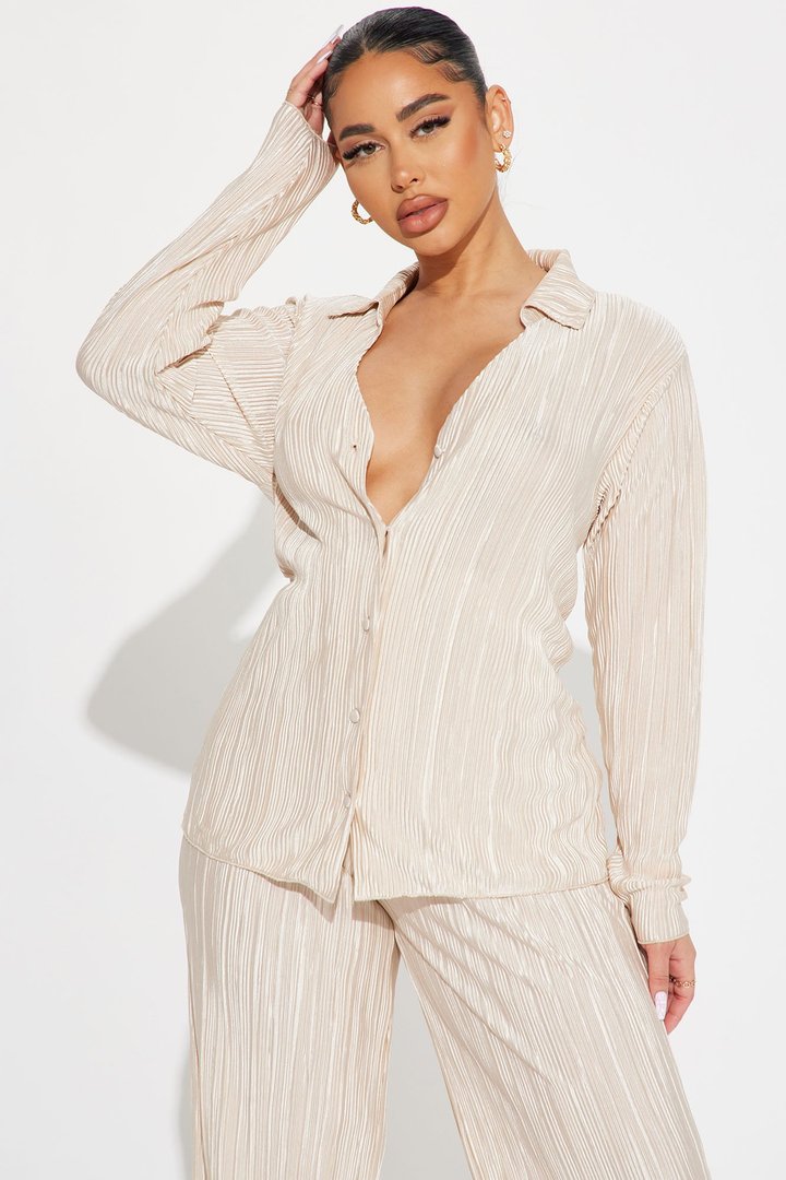 If It Plisse You Pant Set - Champagne