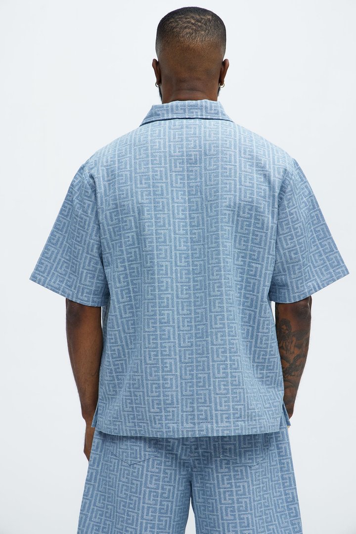 Fallon Jacquard Zip Shirt - Blue