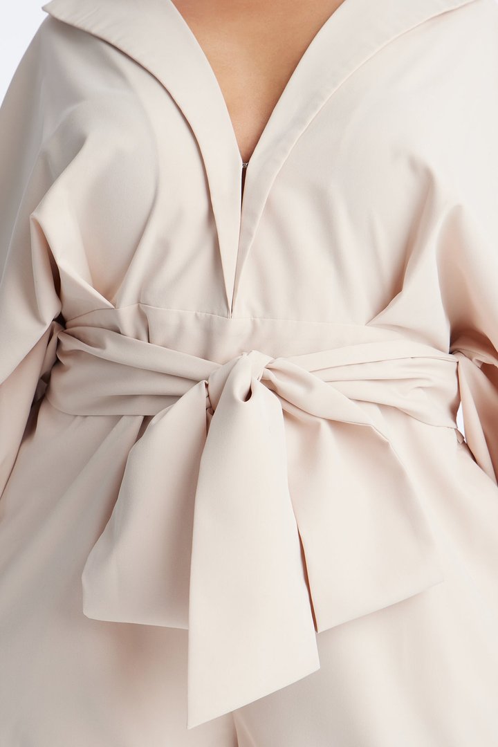 Irina Plunge Neck Romper - Beige