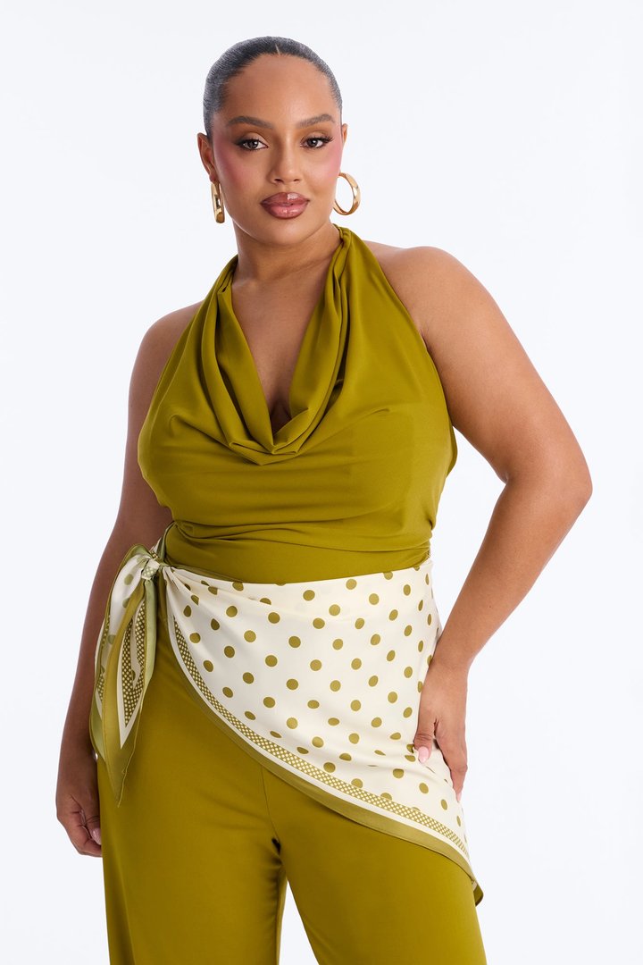 Joanne Backless Scarf Tie 2 Piece Jumpsuit Set - Olive