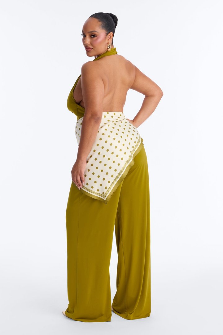 Joanne Backless Scarf Tie 2 Piece Jumpsuit Set - Olive
