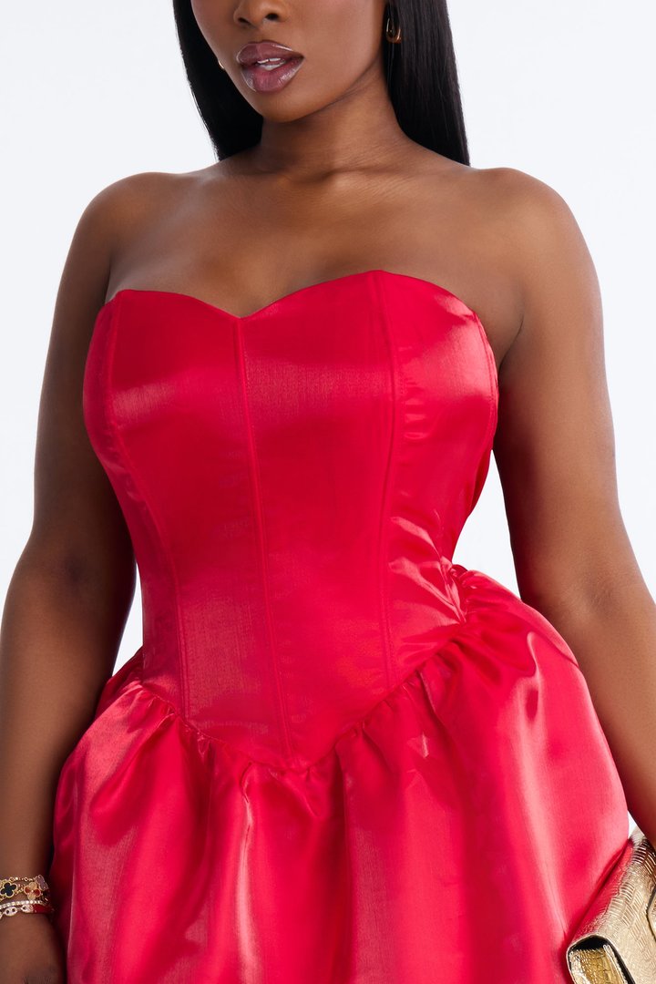 Amora Strapless Organza Mini Dress - Red