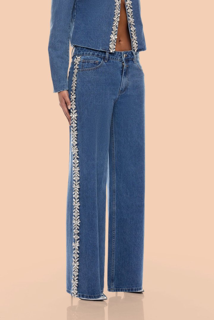 Came To Play Rhinestone Denim Jeans - Vintage Wash