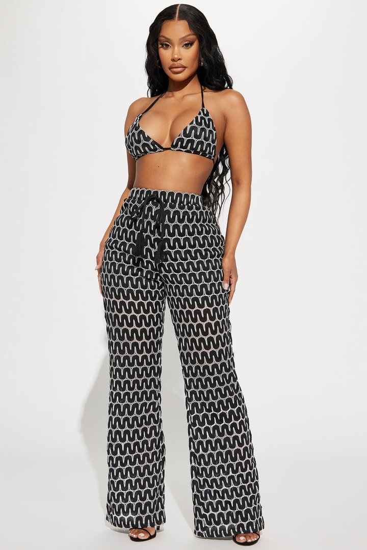 Take A Trip Crochet Pant Set - Black