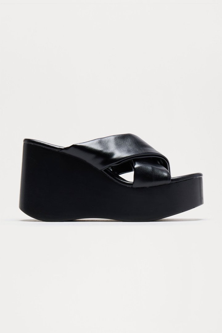 Lynn Faux Leather Platform Wedges - Black