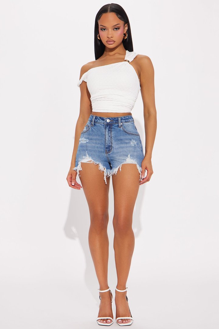 Give Me A Sign Distressed Denim Shorts - Medium Wash