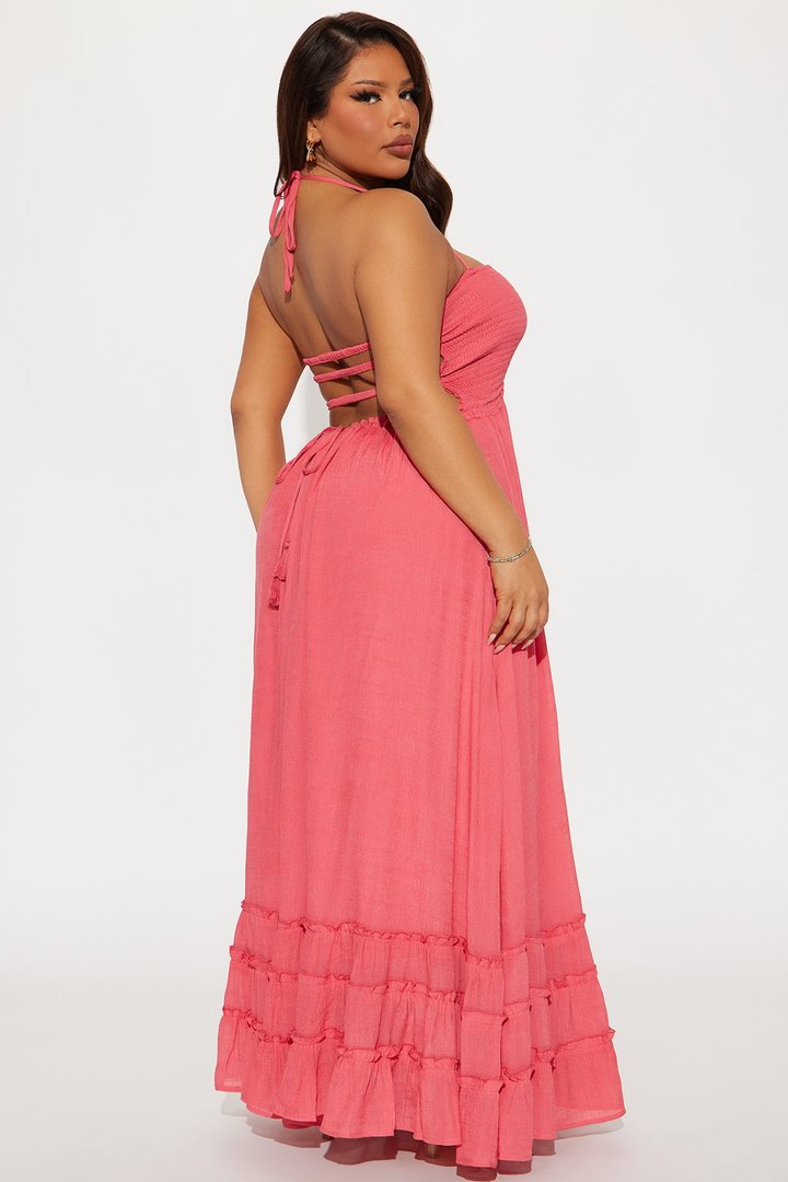 Hayley Halter Maxi Dress - Coral