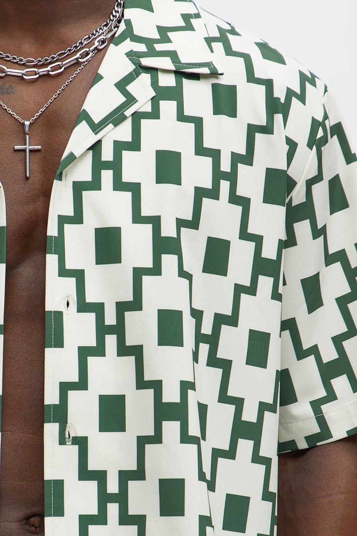 Mosaic Printed Cuban Shirt - Cream/combo