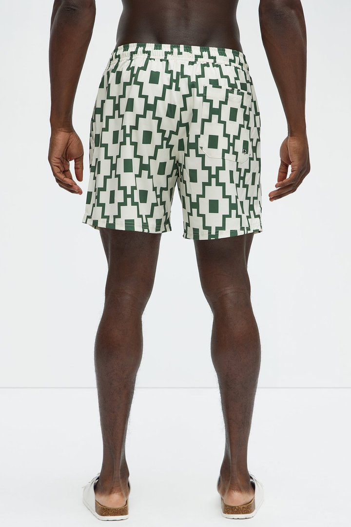 Mosaic Printed Swim Trunk 6″ - Cream/combo