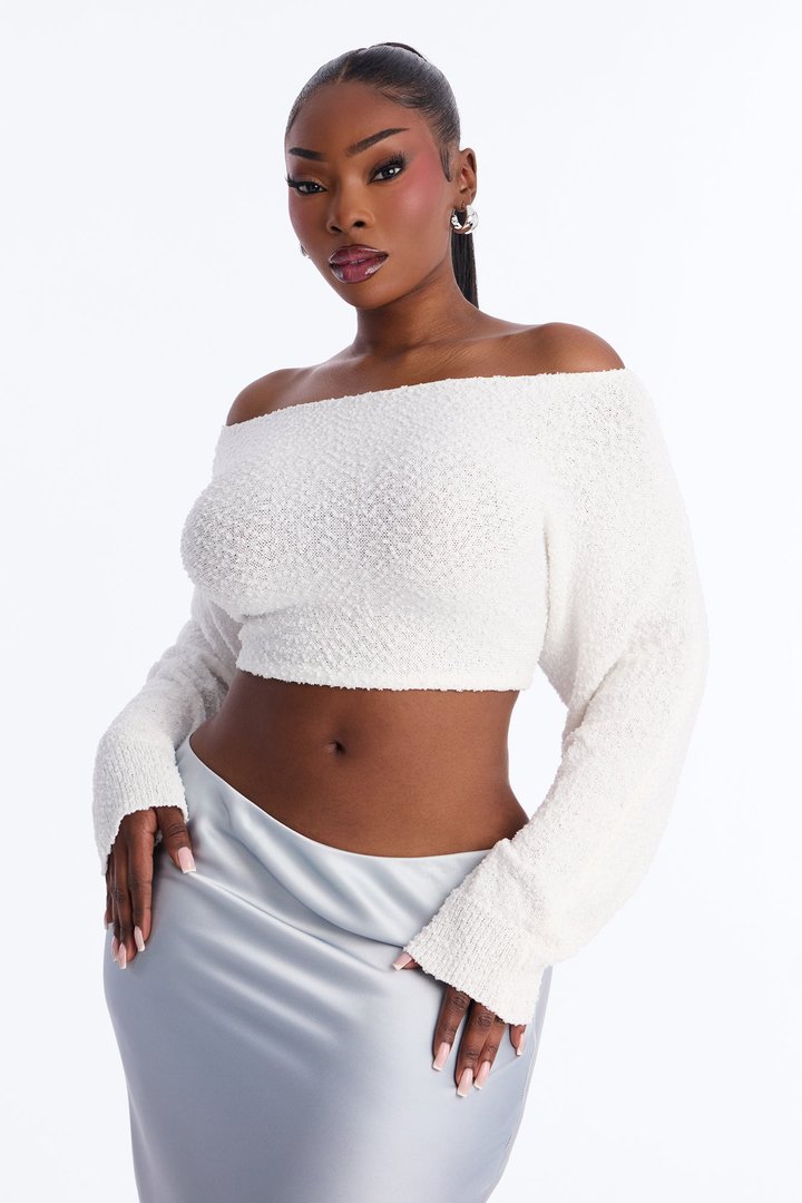 Comfy On Purpose Cropped Off Shoulder Sweater Top - Cream