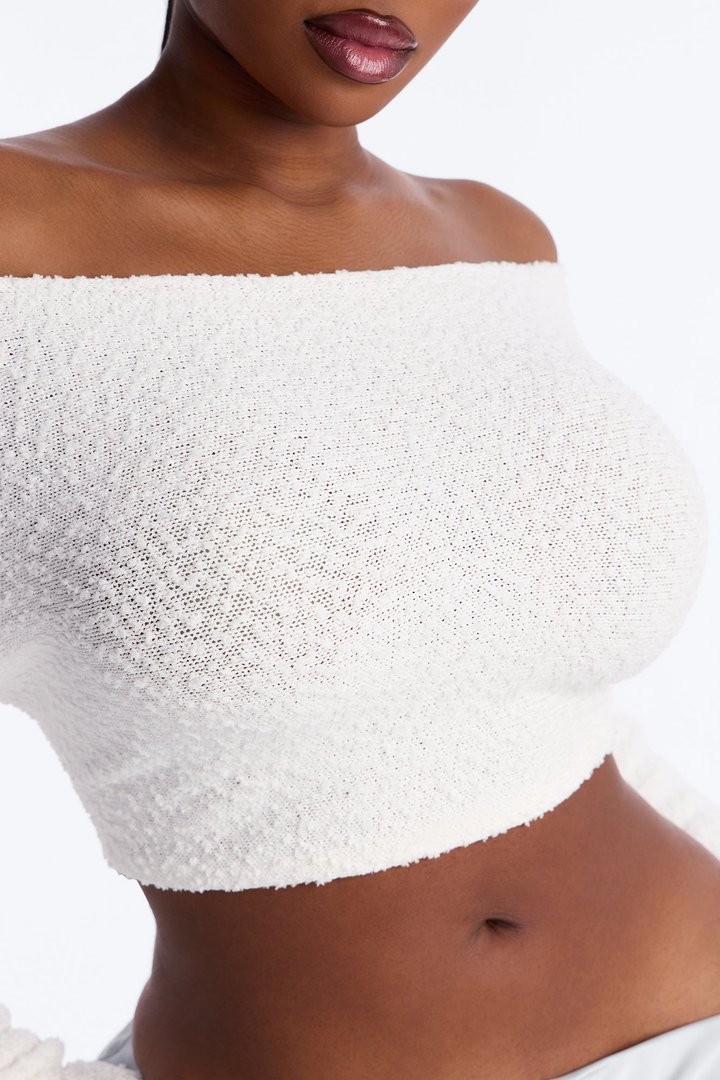 Comfy On Purpose Cropped Off Shoulder Sweater Top - Cream