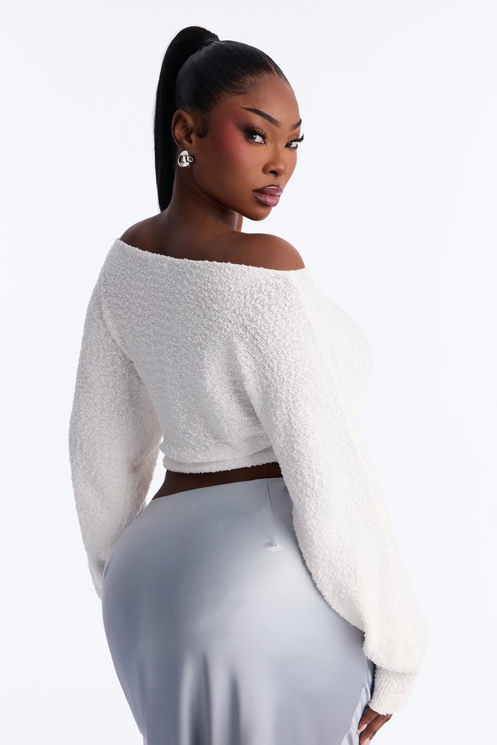 Comfy On Purpose Cropped Off Shoulder Sweater Top - Cream