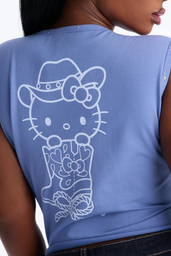 Hello Kitty Western Notch Neck Studded Tank Top - Blue