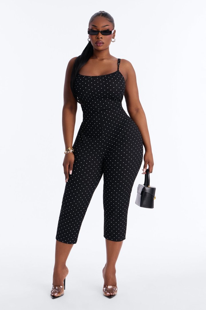 Penelope Polka Dot Capri Jumpsuit - Black
