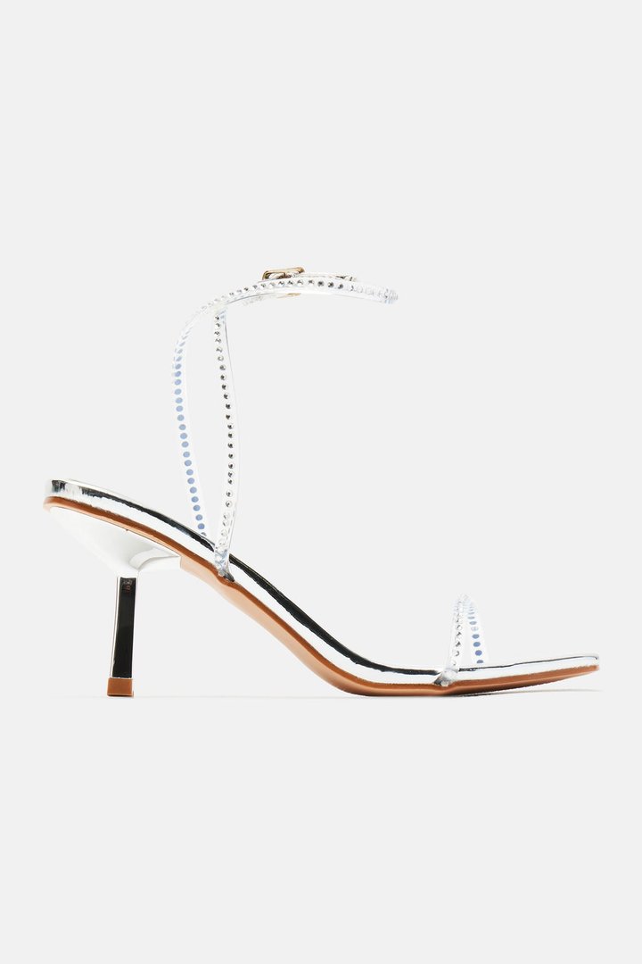 Don't Be One Sided Heeled Sandals - Silver