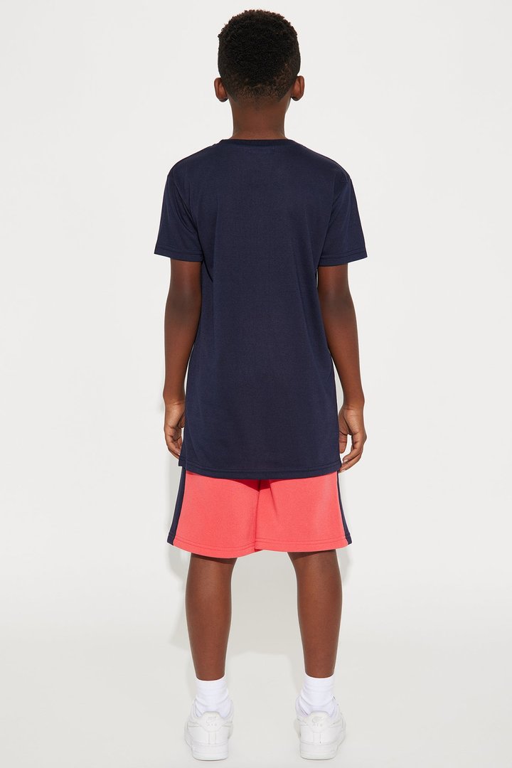 Mini He's The KING Short Set - Navy/Red