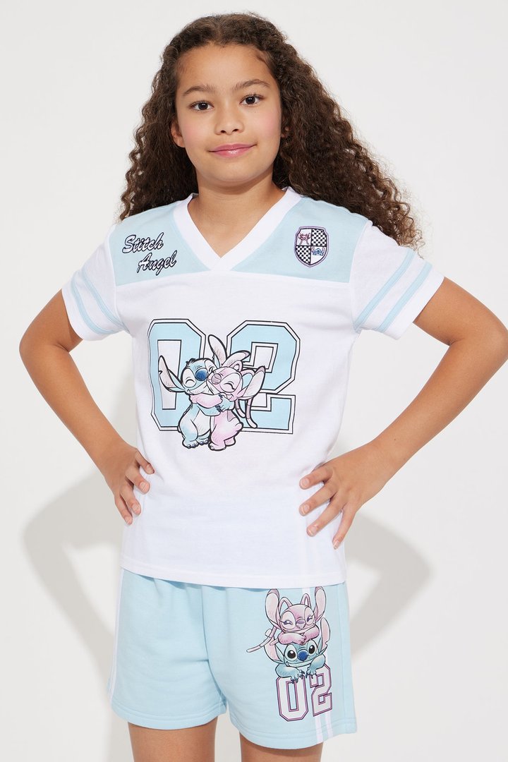 Mini Stitch And Angel Short Set - White/Blue