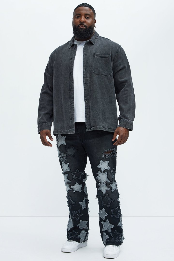 Counting Stars Stacked Slim Flare Jeans - Black Wash