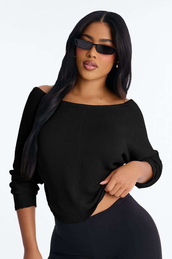 Island Girl Backless Sweater Top - Black