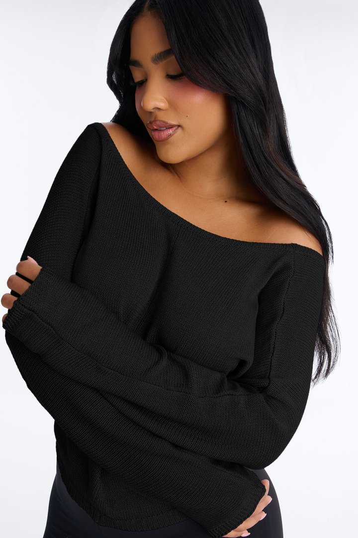 Island Girl Backless Sweater Top - Black