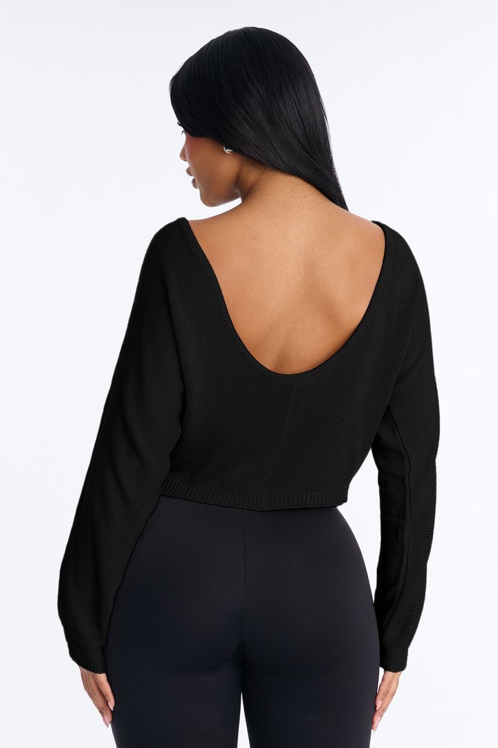 Island Girl Backless Sweater Top - Black