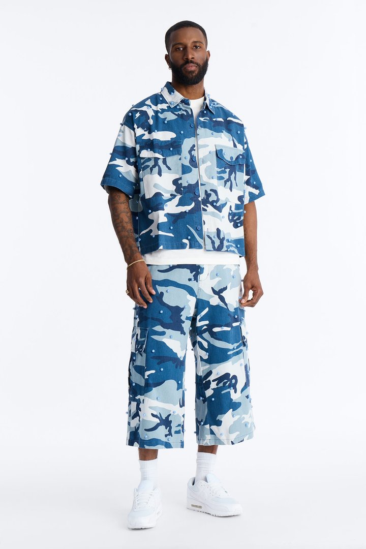 Baggy Pearl Still Wildin' Camo Short - Blue