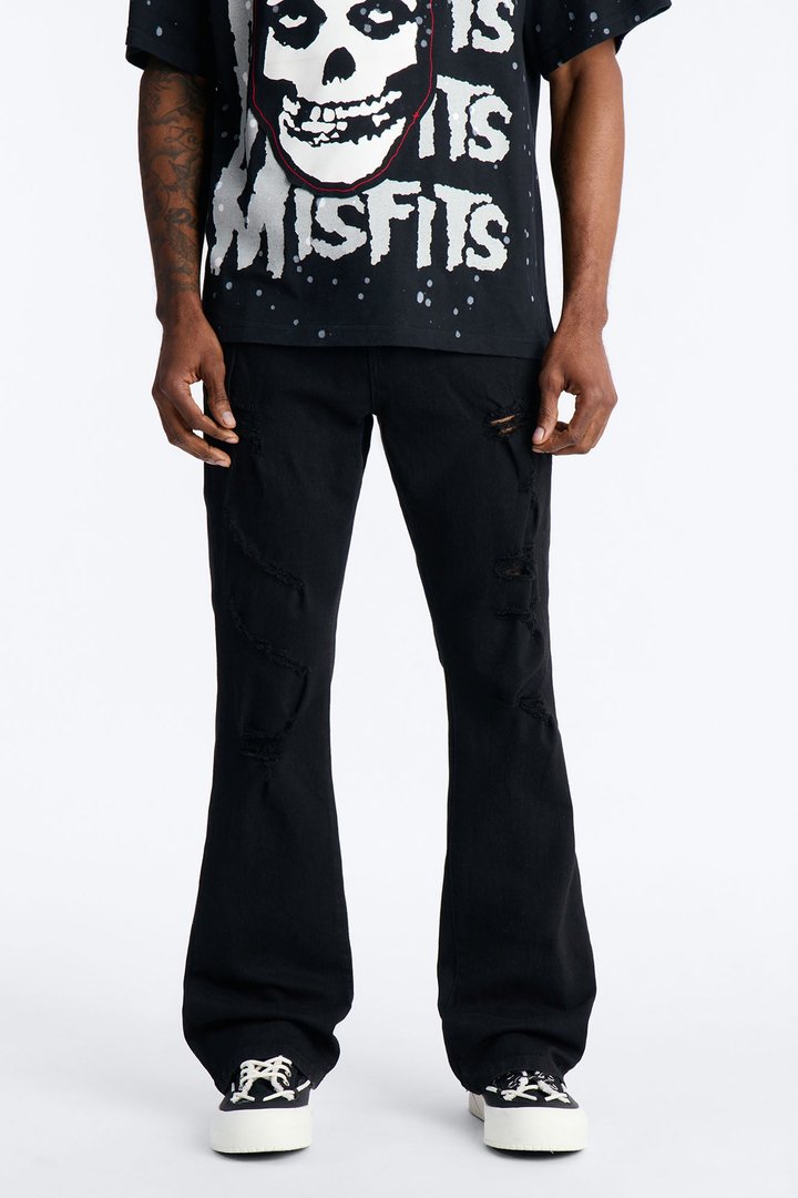 Stacked Skinny Flare Everyday Motion Distressed Jean - Black