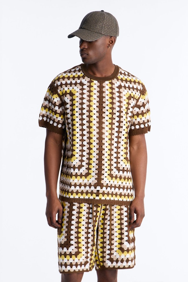 Relaxed Menorca Crochet Crew Neck - Multi Color
