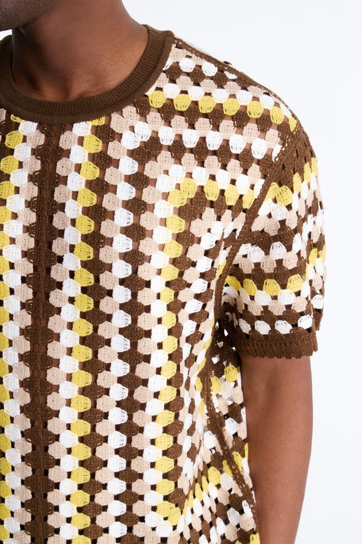 Relaxed Menorca Crochet Crew Neck - Multi Color