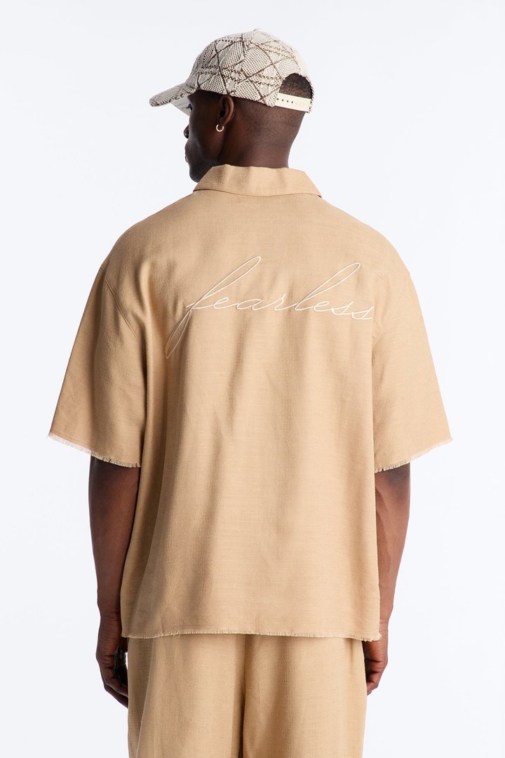 Oversized Tropic Fearless Polo Shirt - Tan